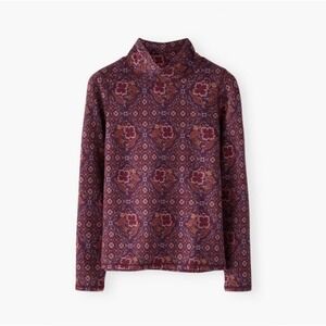 NWT Wrap London Burgundy Floral Medallion Funnel Neck Top Womens Size 8